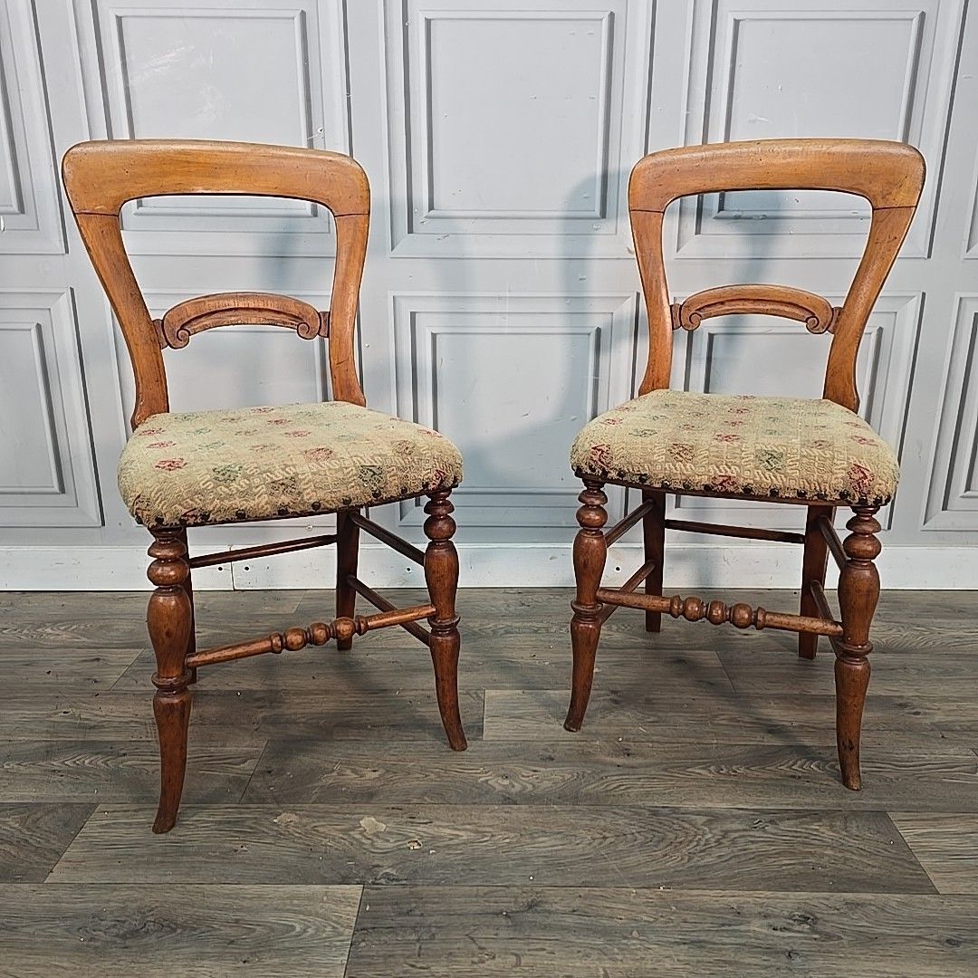 Antique Victorian Dining Chairs Walnut Balloon Back Bedroom Hall Seats Pair photo furniture