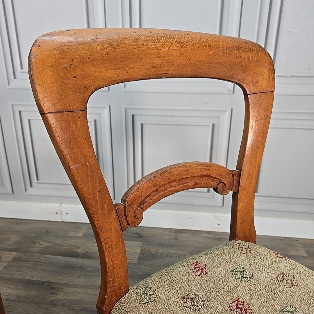 Antique Victorian Dining Chairs Walnut Balloon Back Bedroom Hall Seats Pair photo vintage