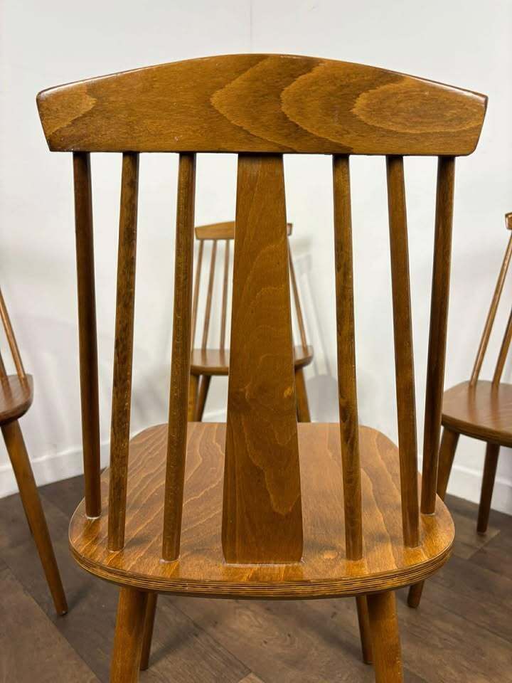 Set Of Four Rodanski Mid Century Danish Style Stick Back Dining Chairs photo vinterior