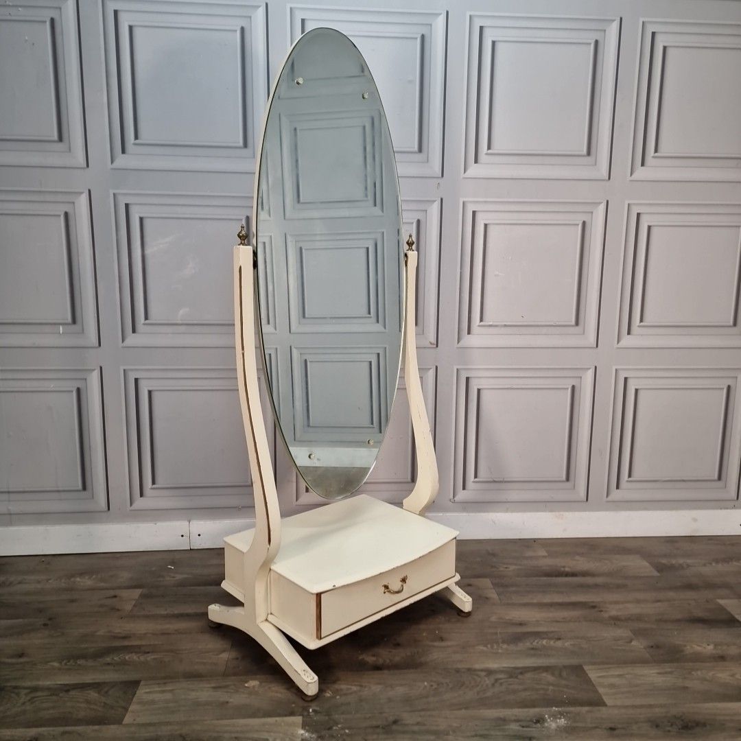 Vintage Cheval Mirror Stand Oval Dressing Freestanding Bedroom Mirror Drawer photo furniture