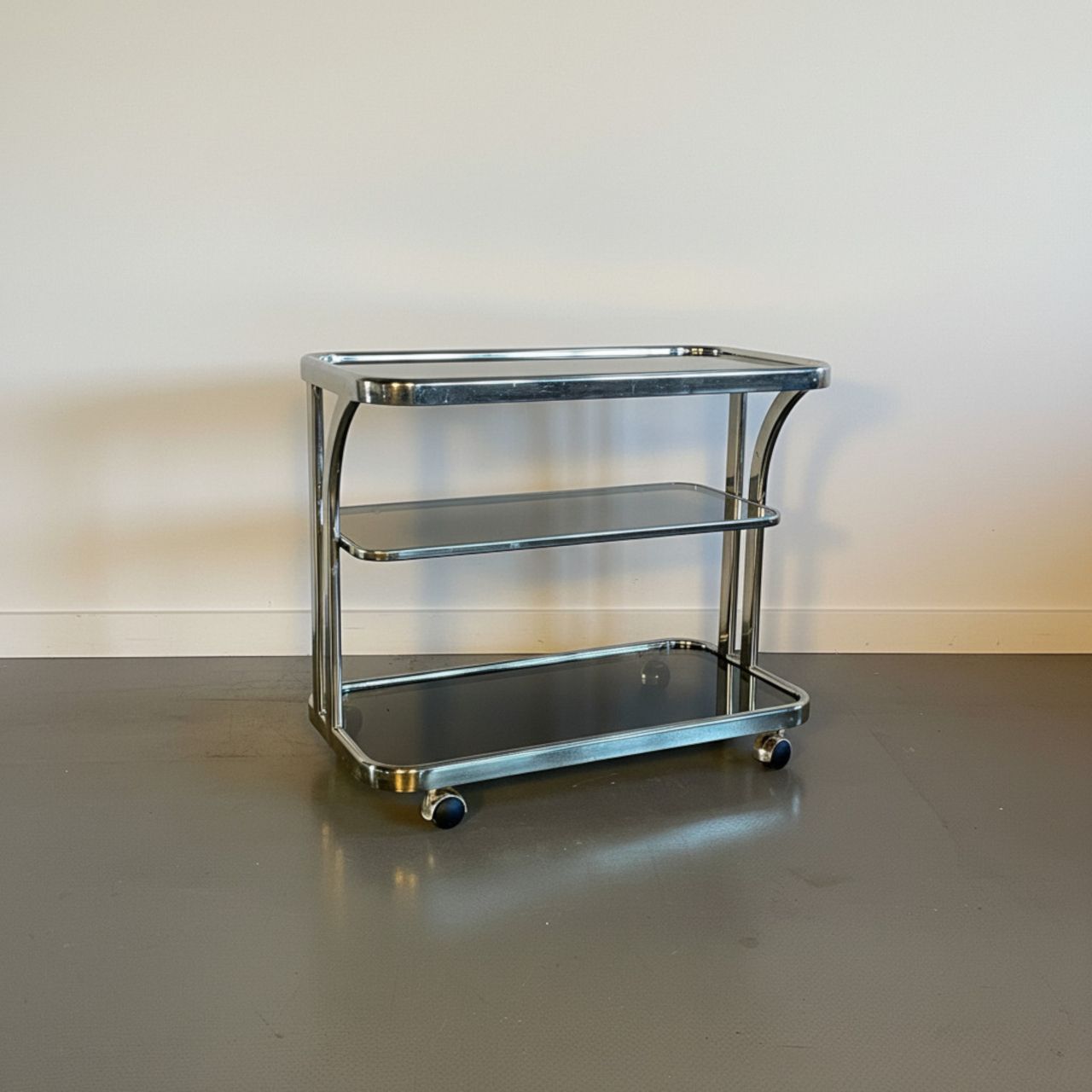 1970s Italian Brass And Smoked Glass Drinks Trolley