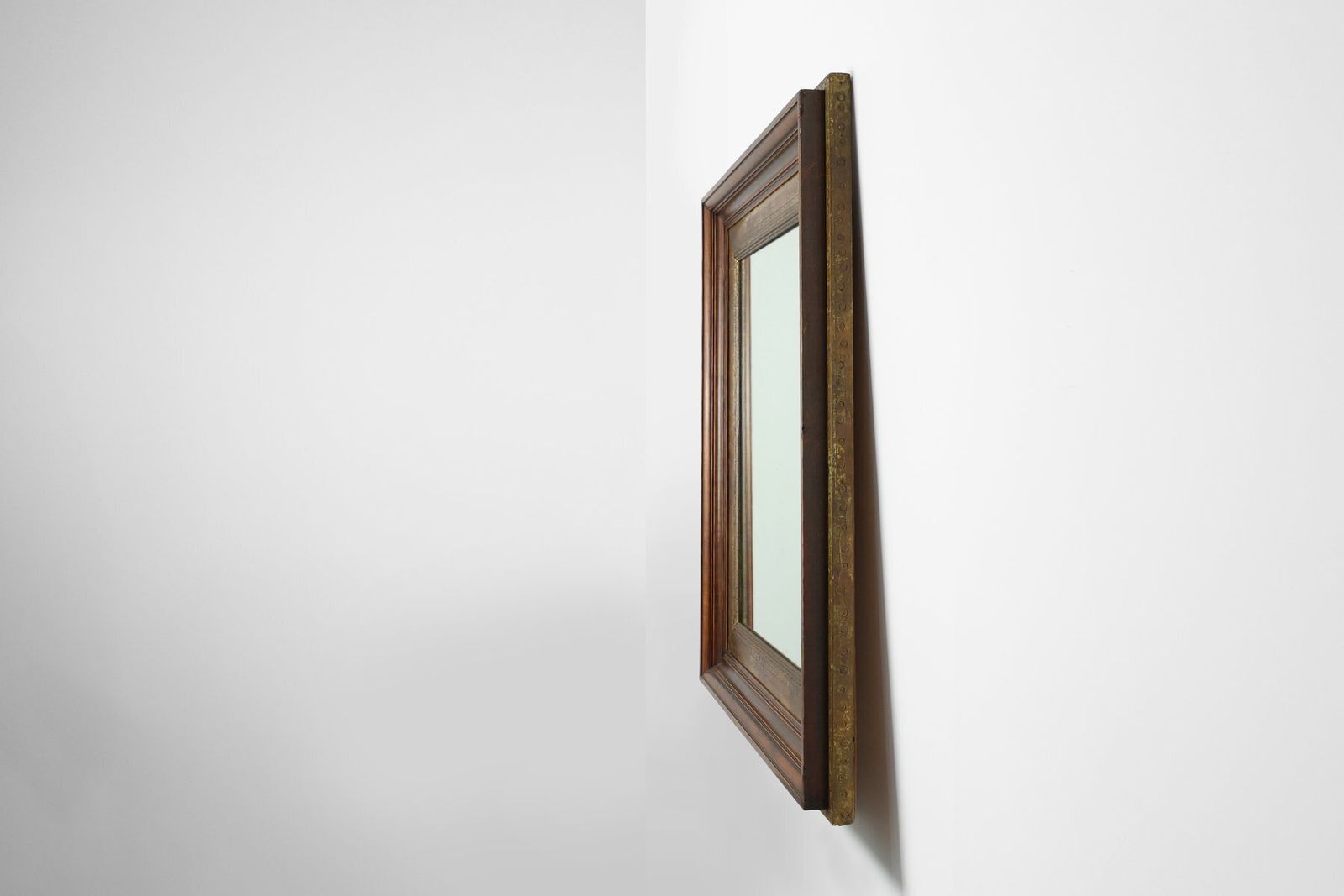 Wooden Mirror With Copper Details, Belgium, 1970s photo for sale
