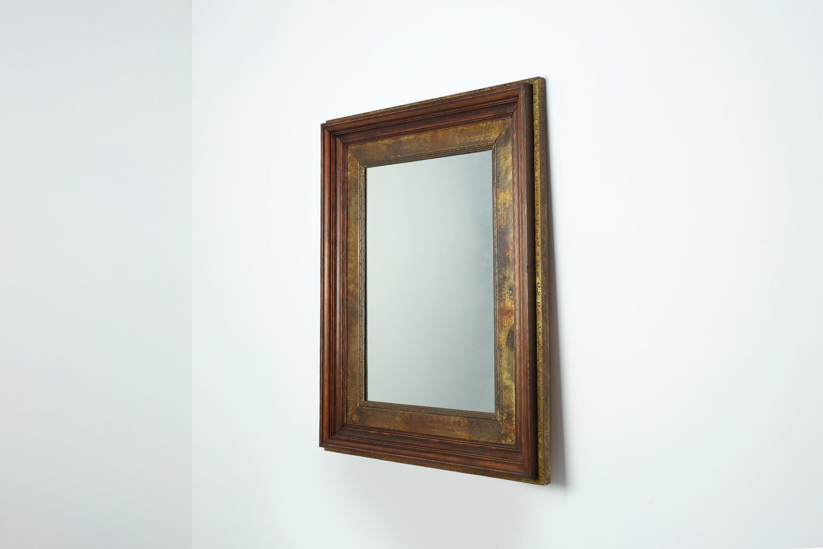Wooden Mirror With Copper Details, Belgium, 1970s photo Home Decor