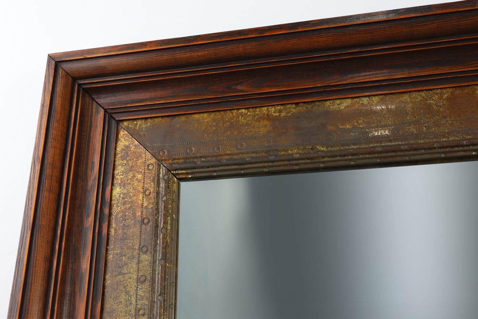 Wooden Mirror With Copper Details, Belgium, 1970s photo vintage