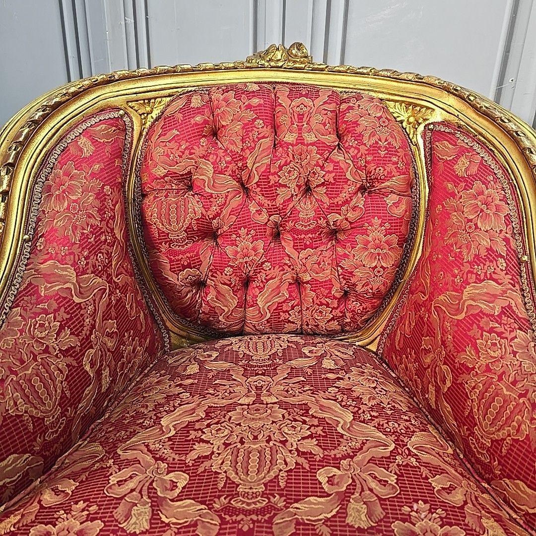 Antique Gilt Armchairs Button Back French Louis Belle époque Revival Chairs photo vinterior