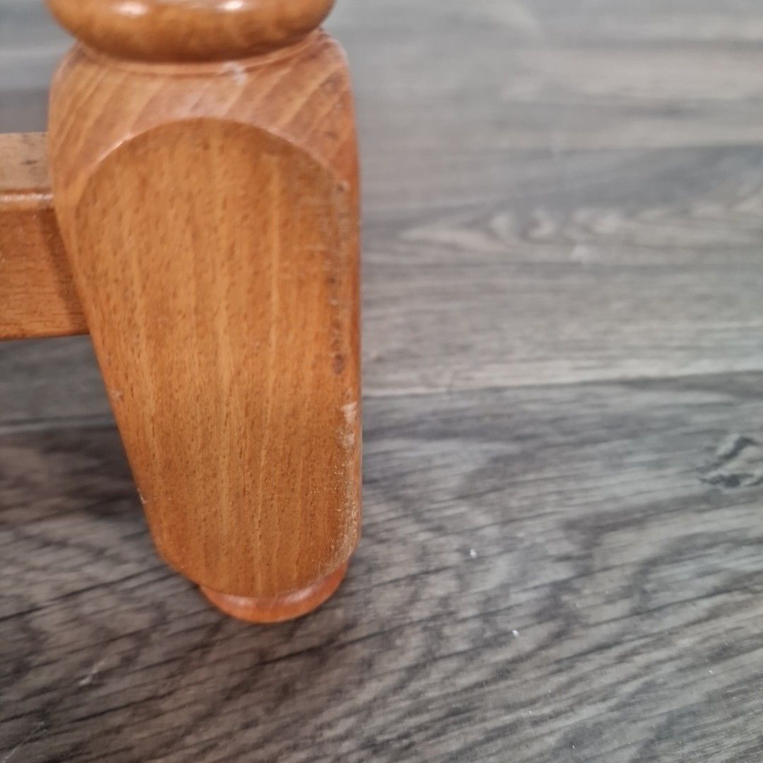 Vintage Oak Stool Woven Rush Rope Seat Footstool Bench Rest Wooden Mcm photo vintage