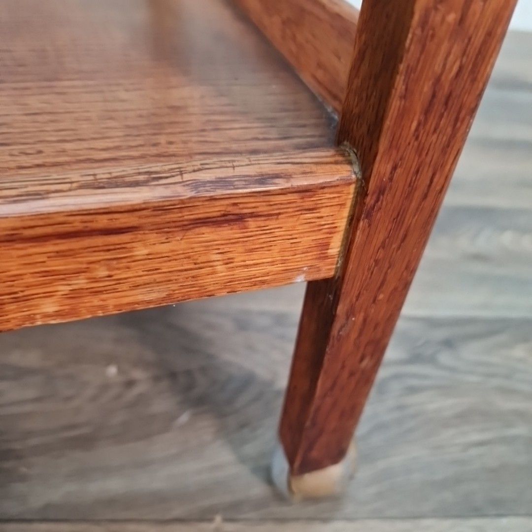 Furniture Vintage Oak Trolley Table Drop Leaf  Tea Cart Solid Wood Mid Century Retro photo