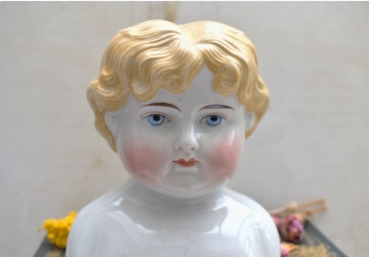 Antique 1880s Abg Very Large Doll Head: Blonde Hair Rosalie Whyel Provenance photo vinterior
