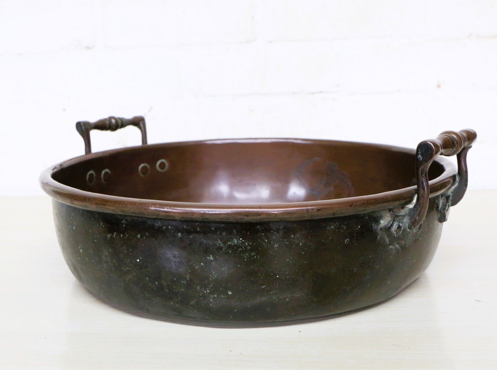 Home Decor Antique 19th C. Copper Pan Cooking Pot Never Polished 36.5 Cm Excellent Patina photo