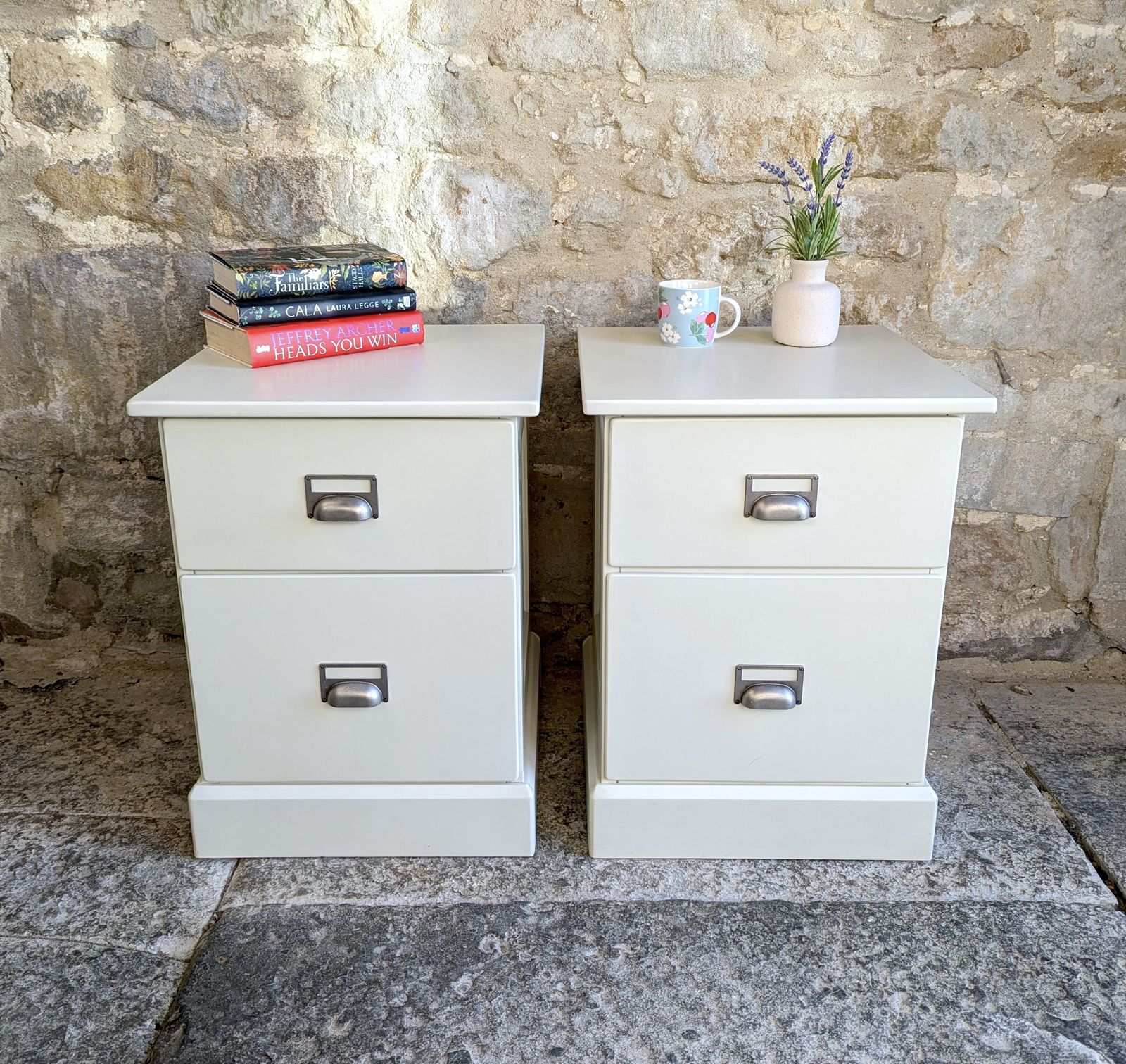 Pair Painted Bedside Tables With Drawers   Off White/ Cream   Sku 140 photo furniture