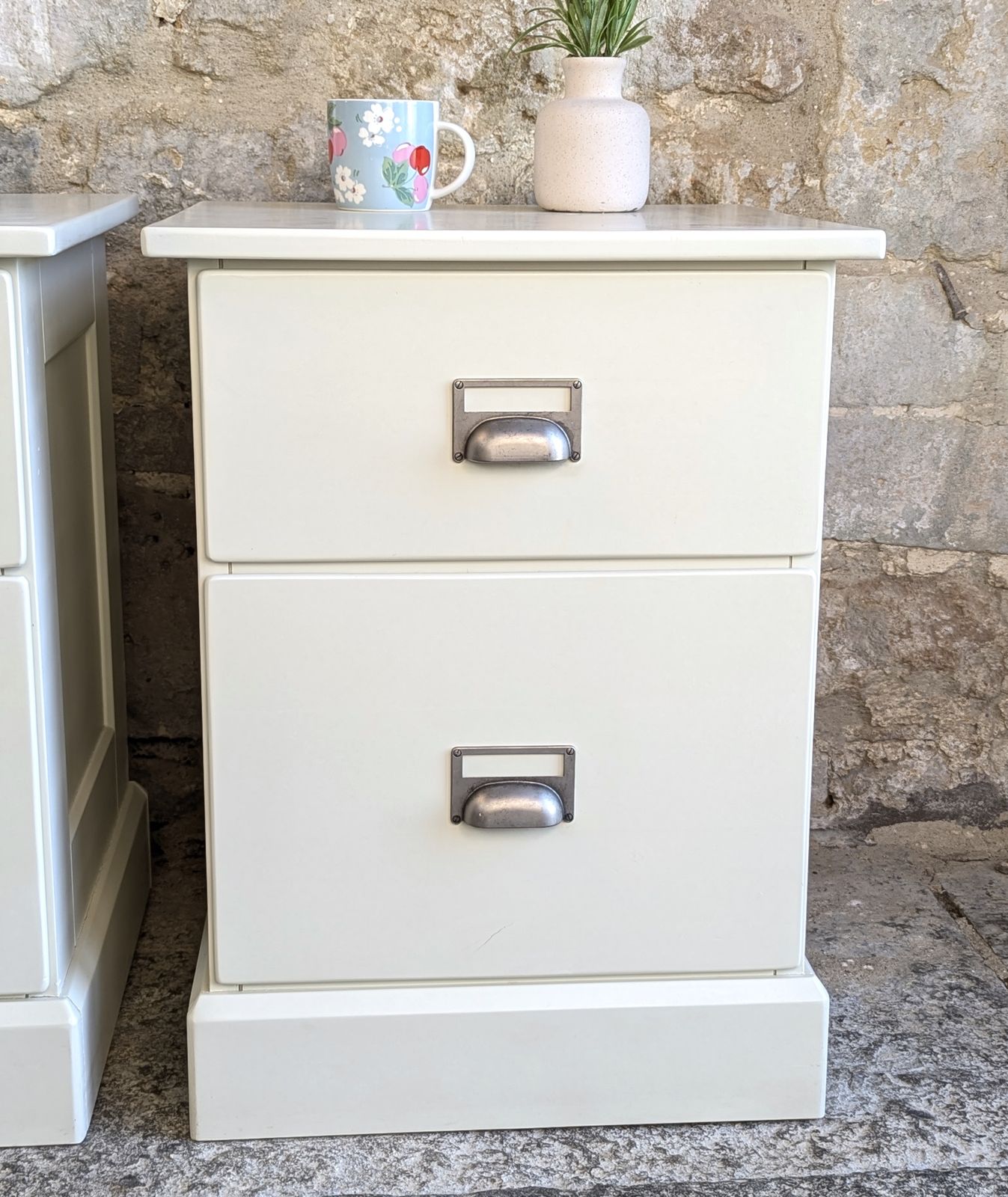 Pair Painted Bedside Tables With Drawers   Off White/ Cream   Sku 140 photo for sale