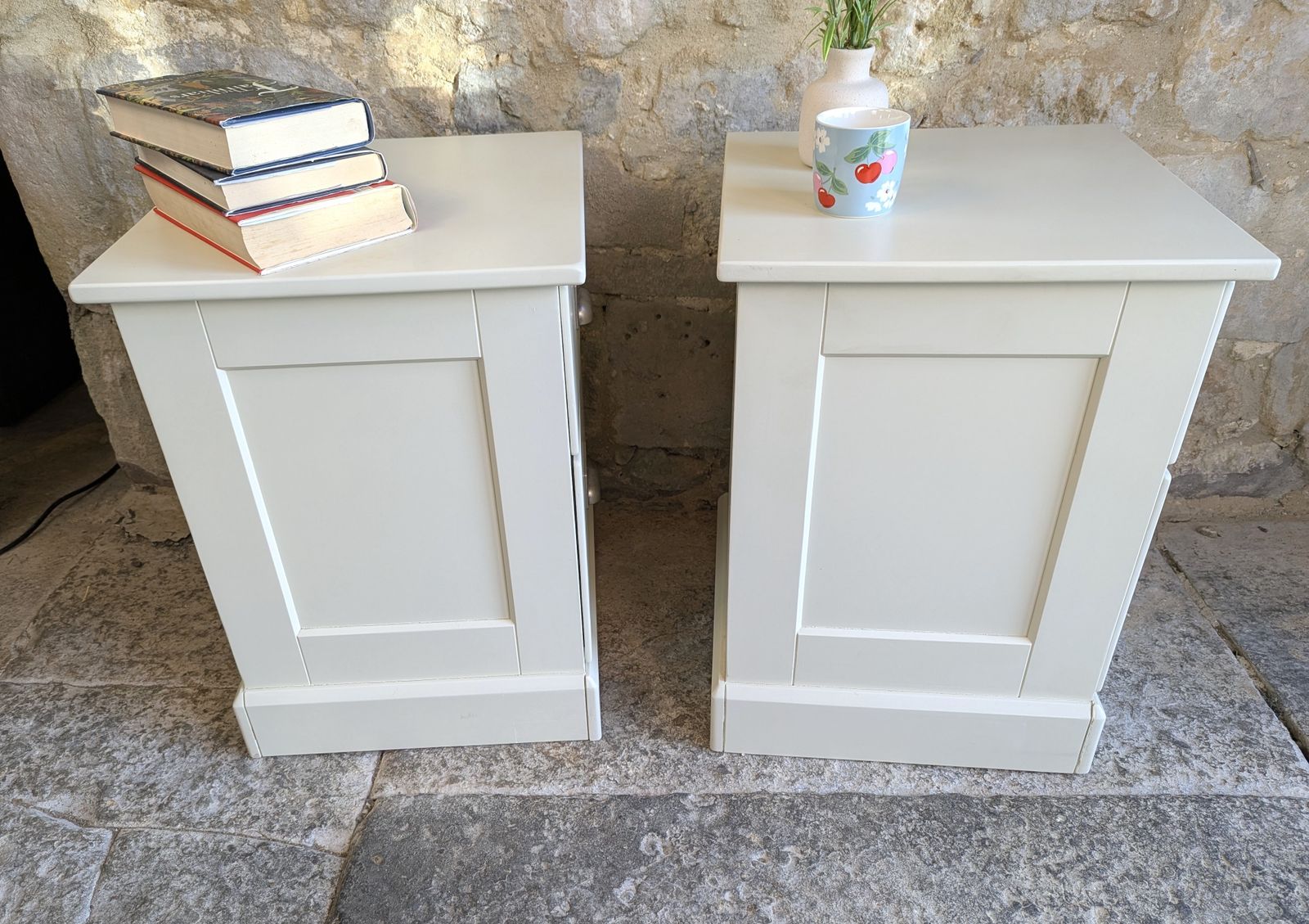 265.0 Pair Painted Bedside Tables With Drawers   Off White/ Cream   Sku 140 photo