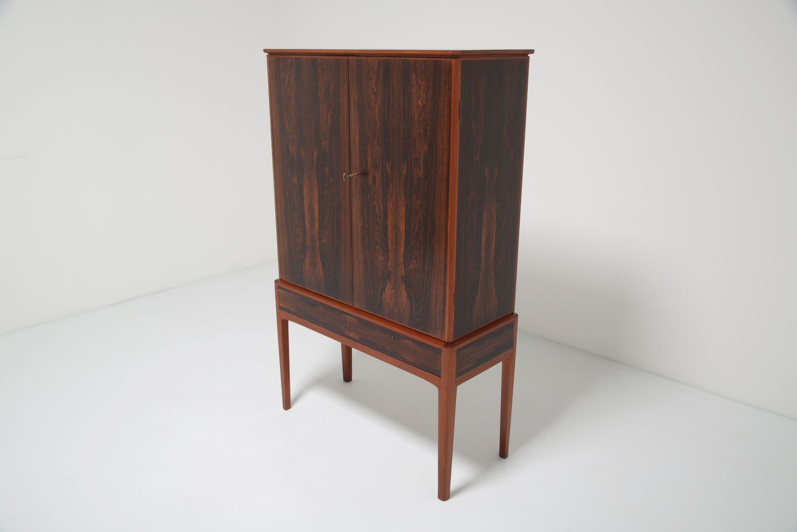 Rosewood Drinks Cabinet: Swedish Mid Century, Bookmatched Rosewood, Sweden, 1960s photo for sale