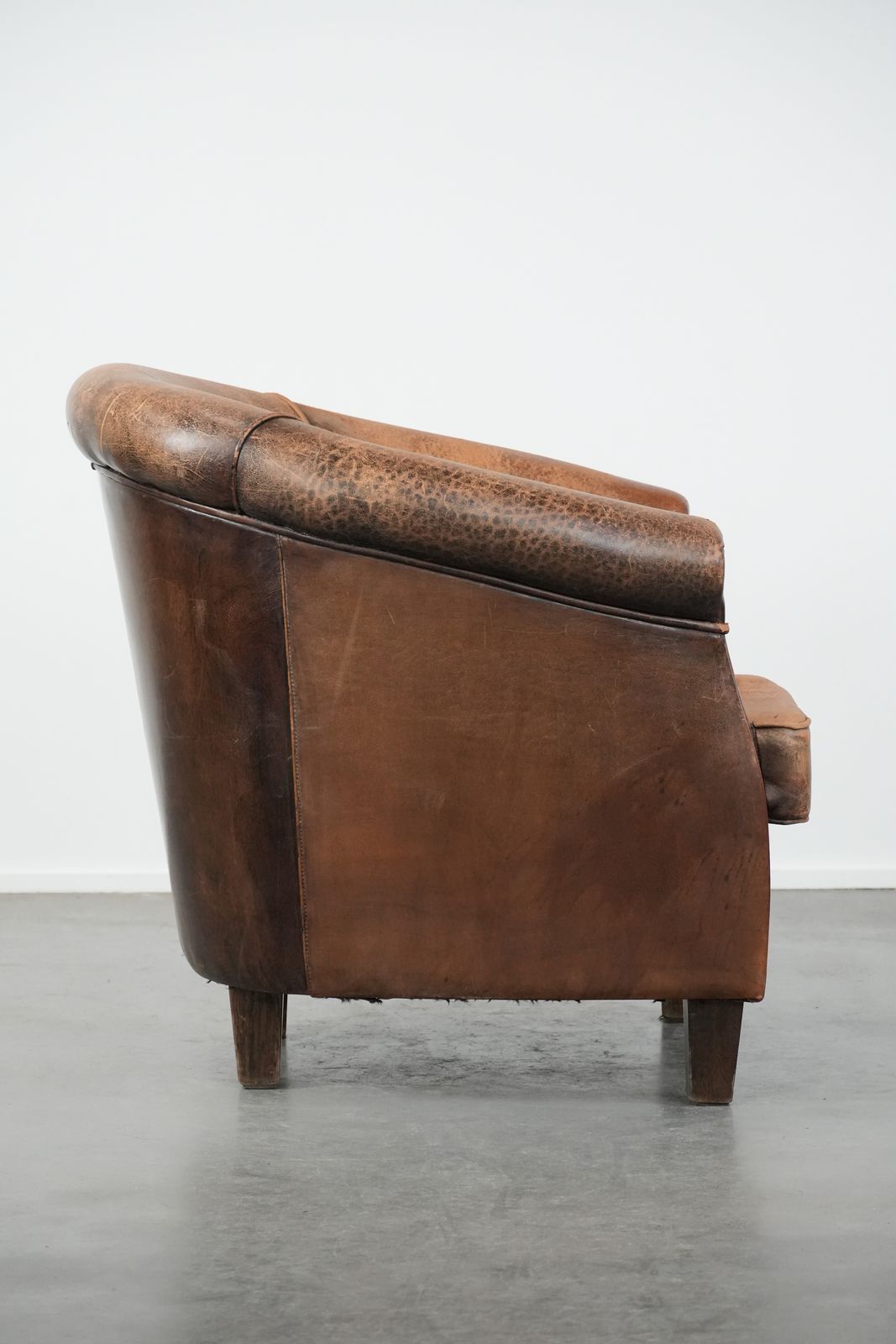 Timeless Vintage Sheep Leather Club Armchair With Character And A Beautiful Patina photo for sale