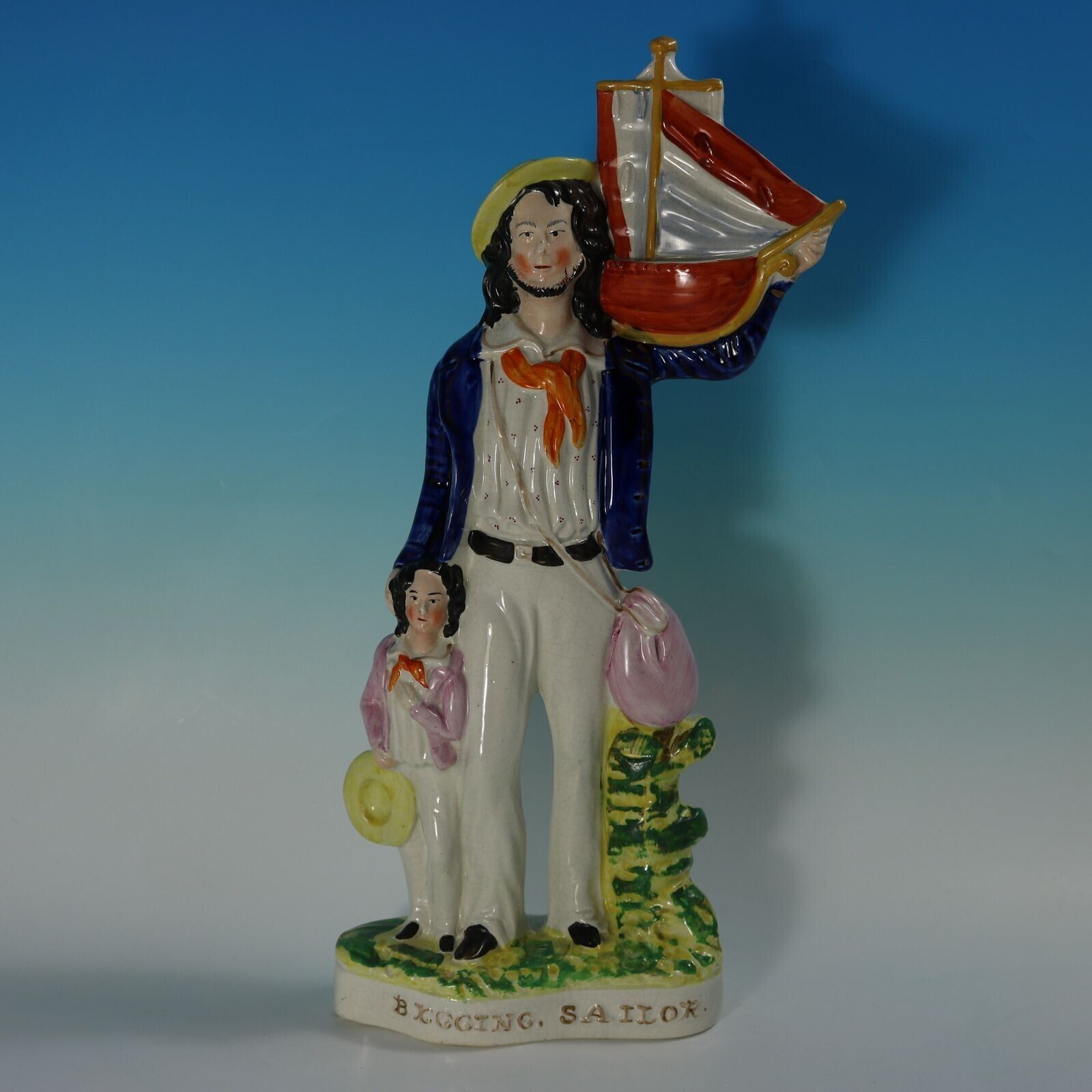 Victorian Staffordshire Pottery Begging Sailor Figure