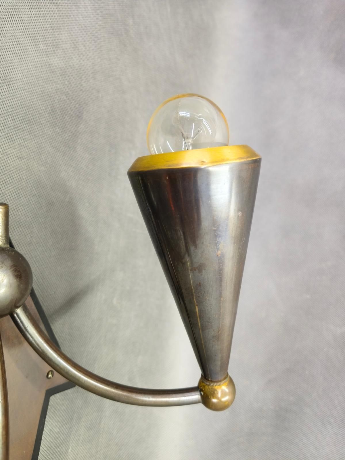 photo for sale Czech Cubist Art Deco Wall Lamp, Metal And Wood, 1930s