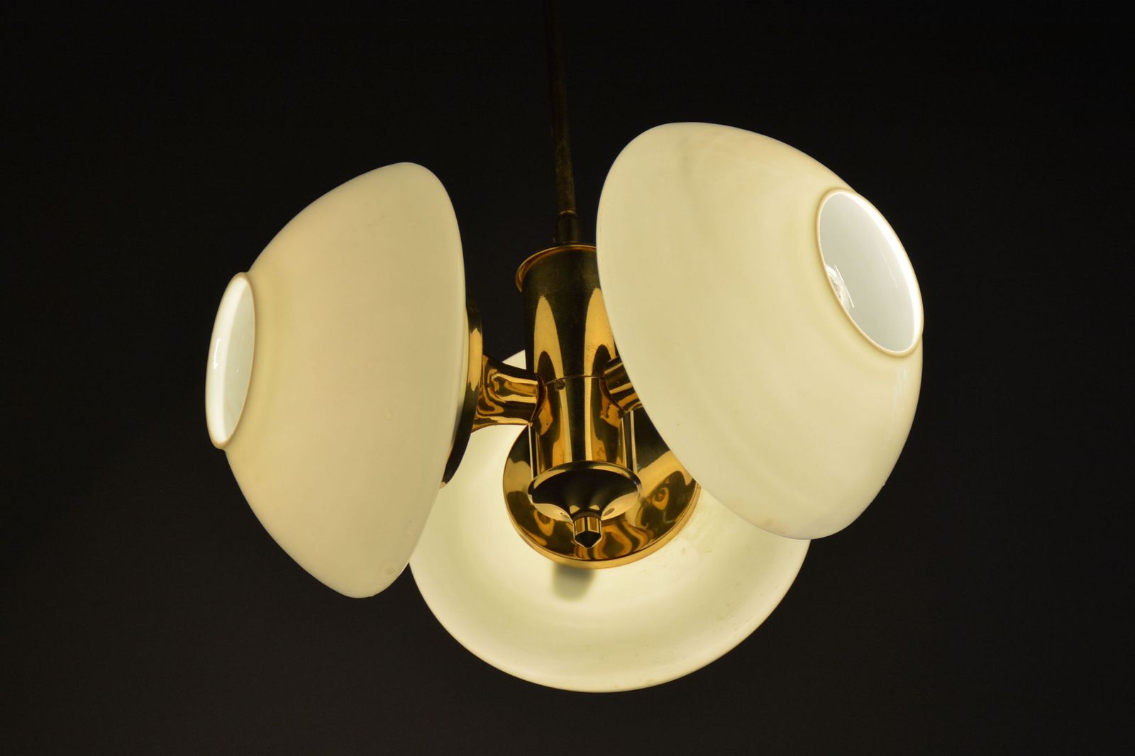photo for sale Restored Mid Century Chandelier, By Kamenický šenov, Brass, Glass, Czech, 1960s