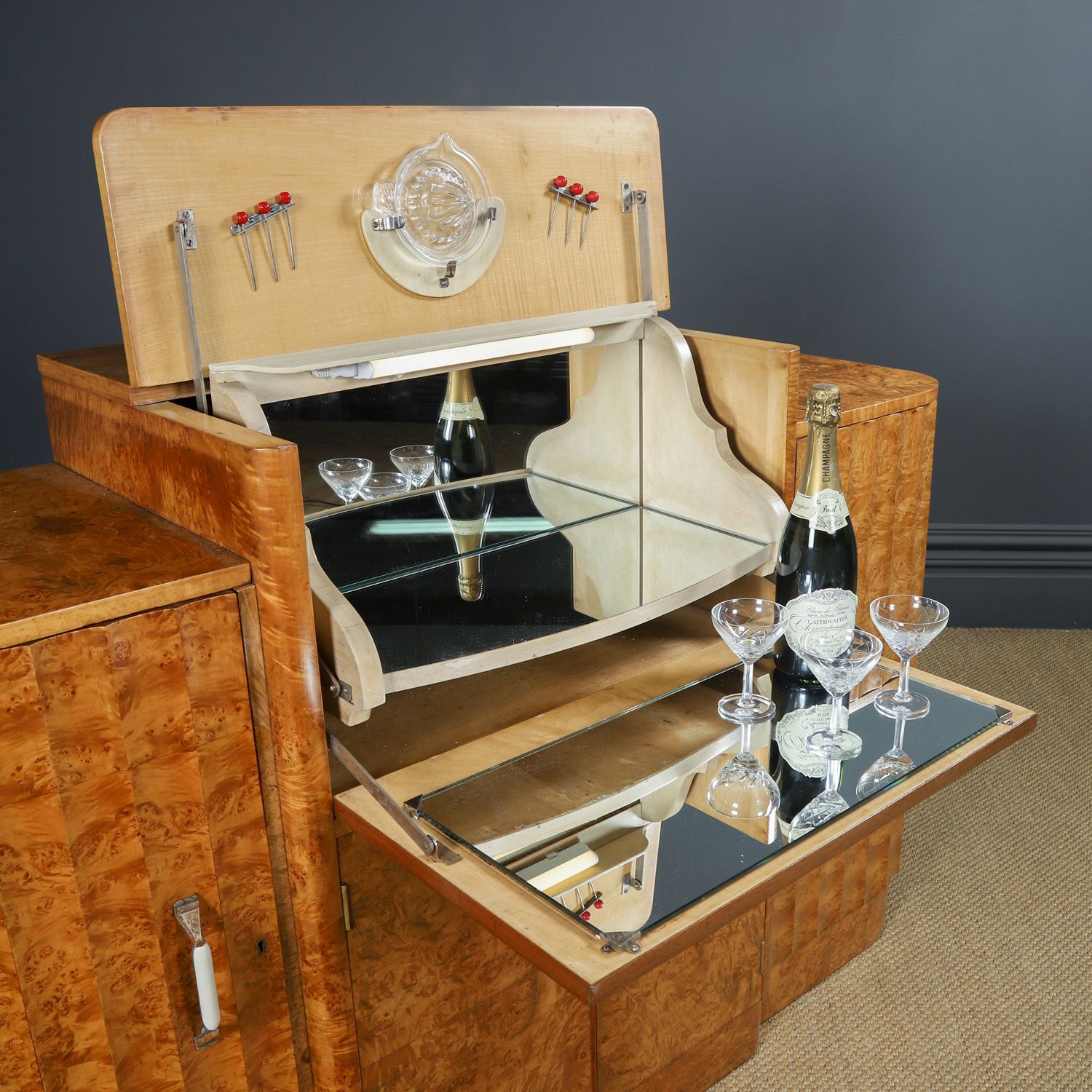 English Art Deco Satinwood & Electric Cocktail Cabinet By Harry & Lou Epstein (Circa 1930) photo for sale