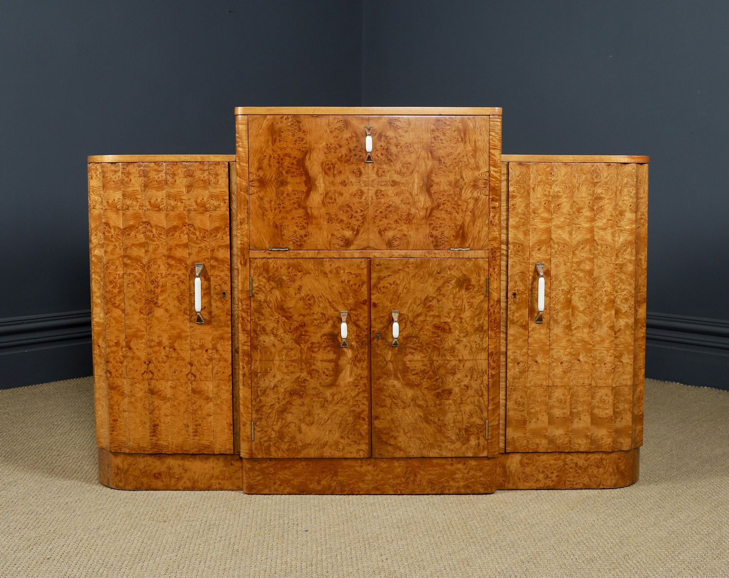Furniture English Art Deco Satinwood & Electric Cocktail Cabinet By Harry & Lou Epstein (Circa 1930) photo