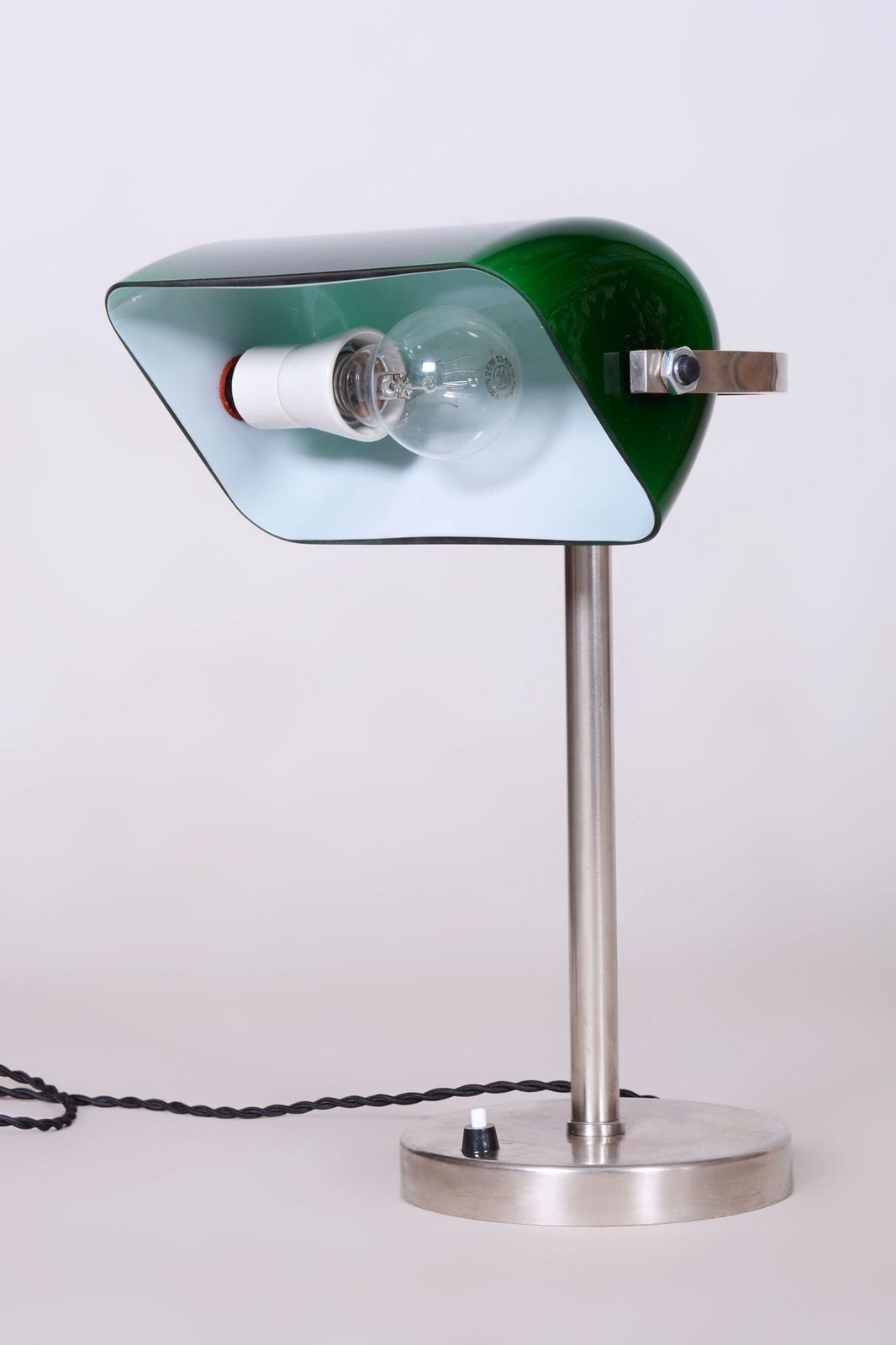 Restored Bauhaus Table Lamp, Nickel, Steel, Glass, Rewired, Czech, 1930s