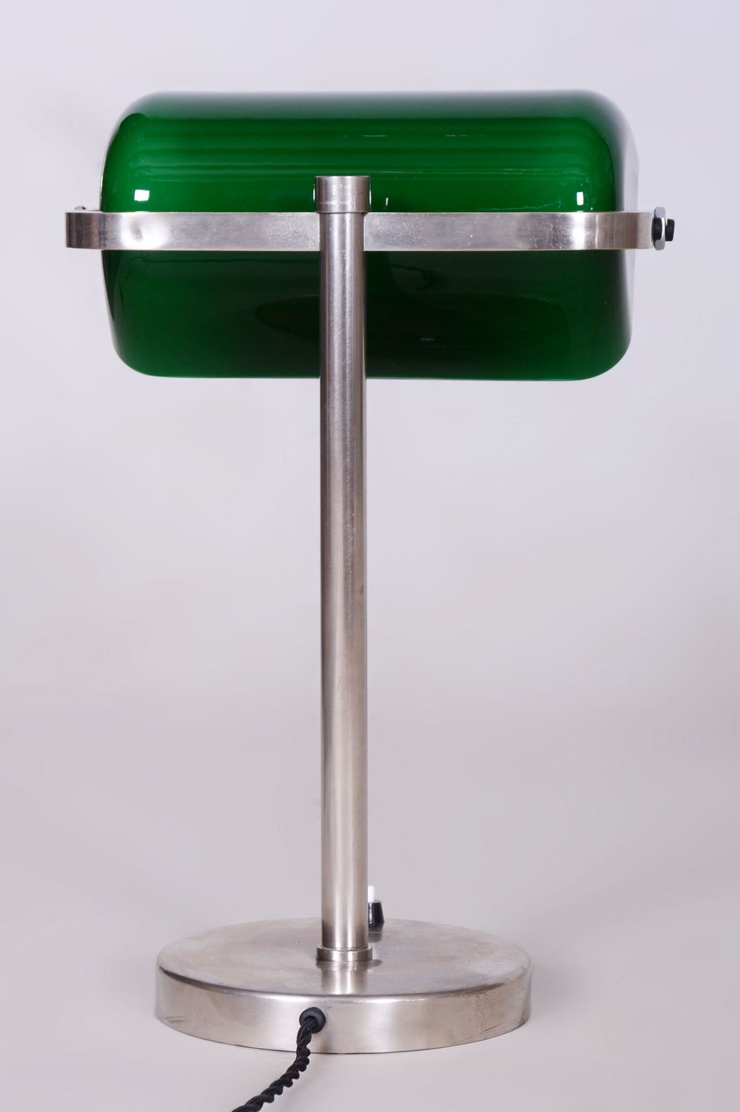 Restored Bauhaus Table Lamp, Nickel, Steel, Glass, Rewired, Czech, 1930s photo vinterior