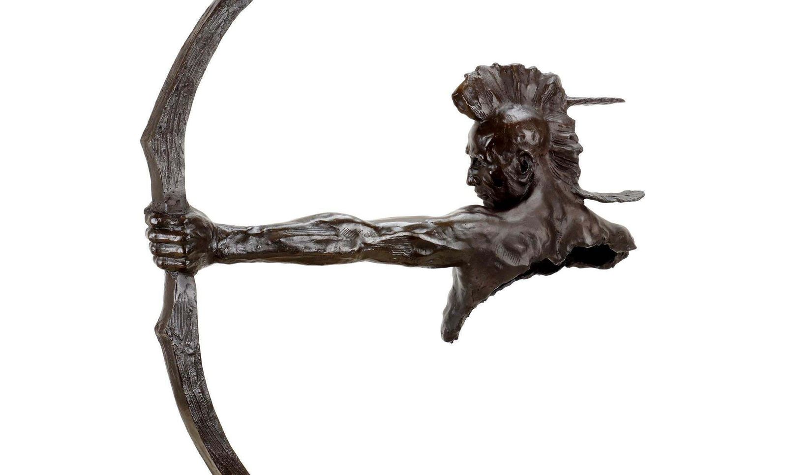 Western Bronze Sculpture Depicting An Indian With Bow, 20th Century. photo buy