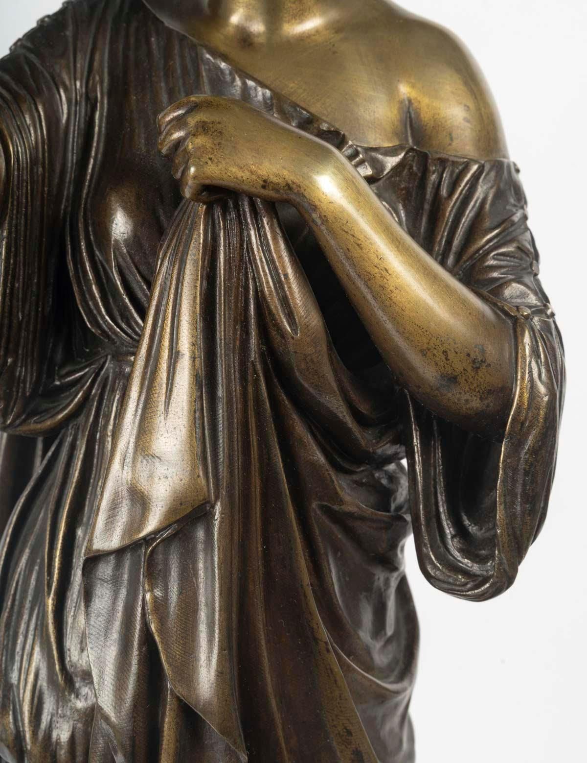 Early 20th Century Patinated Bronze Sculpture Of Diana On A Wooden Base. photo vintage