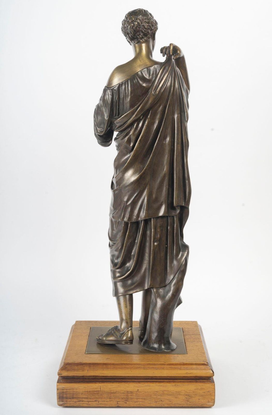 photo for sale Early 20th Century Patinated Bronze Sculpture Of Diana On A Wooden Base.