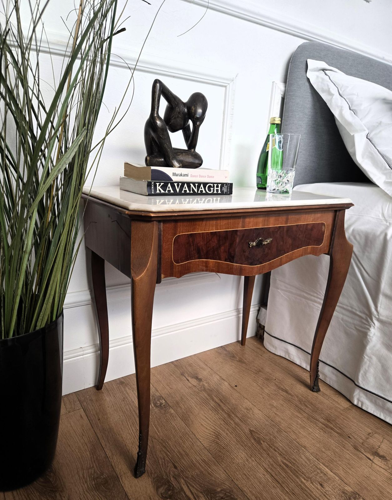 Pair Of Italian Mid Century Wood Marble Top Night Stands Bedside Tables photo for sale