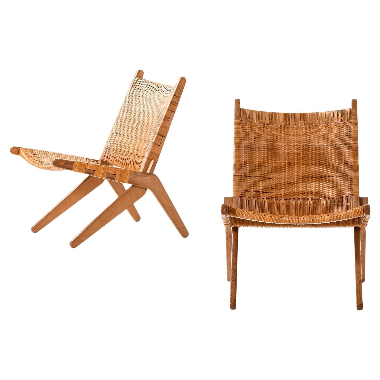 Set Of 2 Easy Chairs In Cane And Oak By Preben Thorsen, 1957