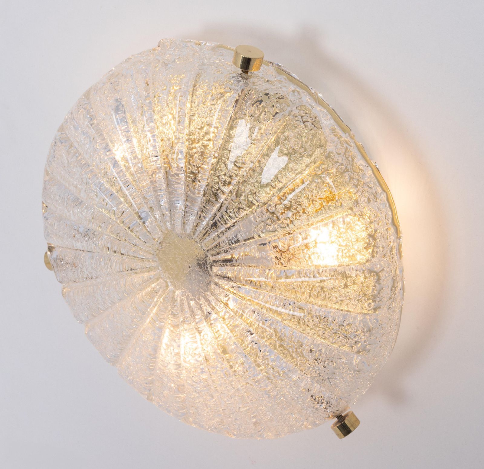 1 Of 2 Petite Brass Flushmount Murano By Hillebrand, Germany, 1970s photo Lighting