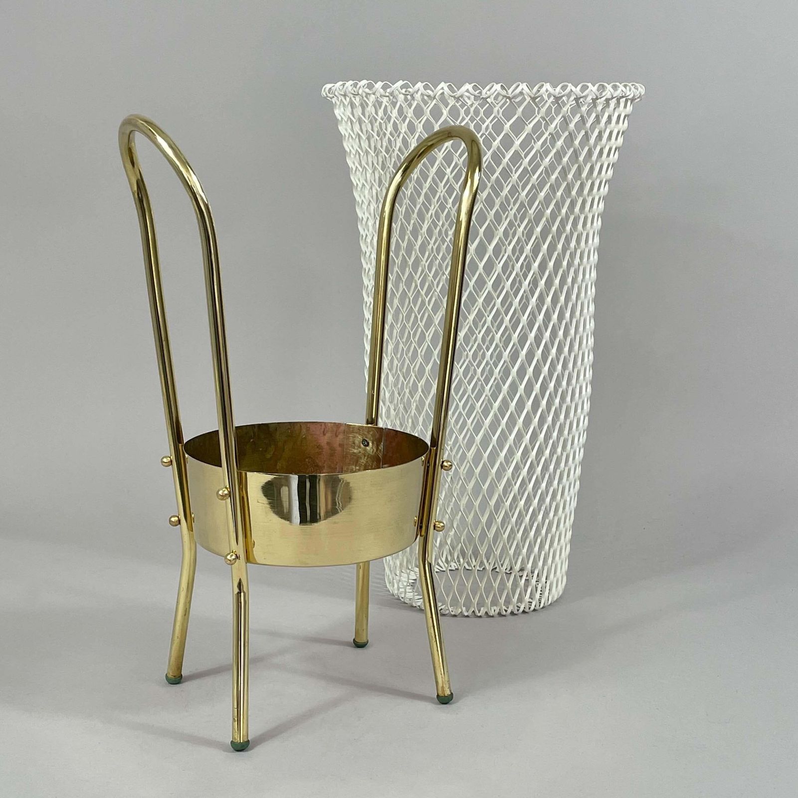 photo buy Mid Century Brass & White Metal Umbrella Stand, Italy 1950s