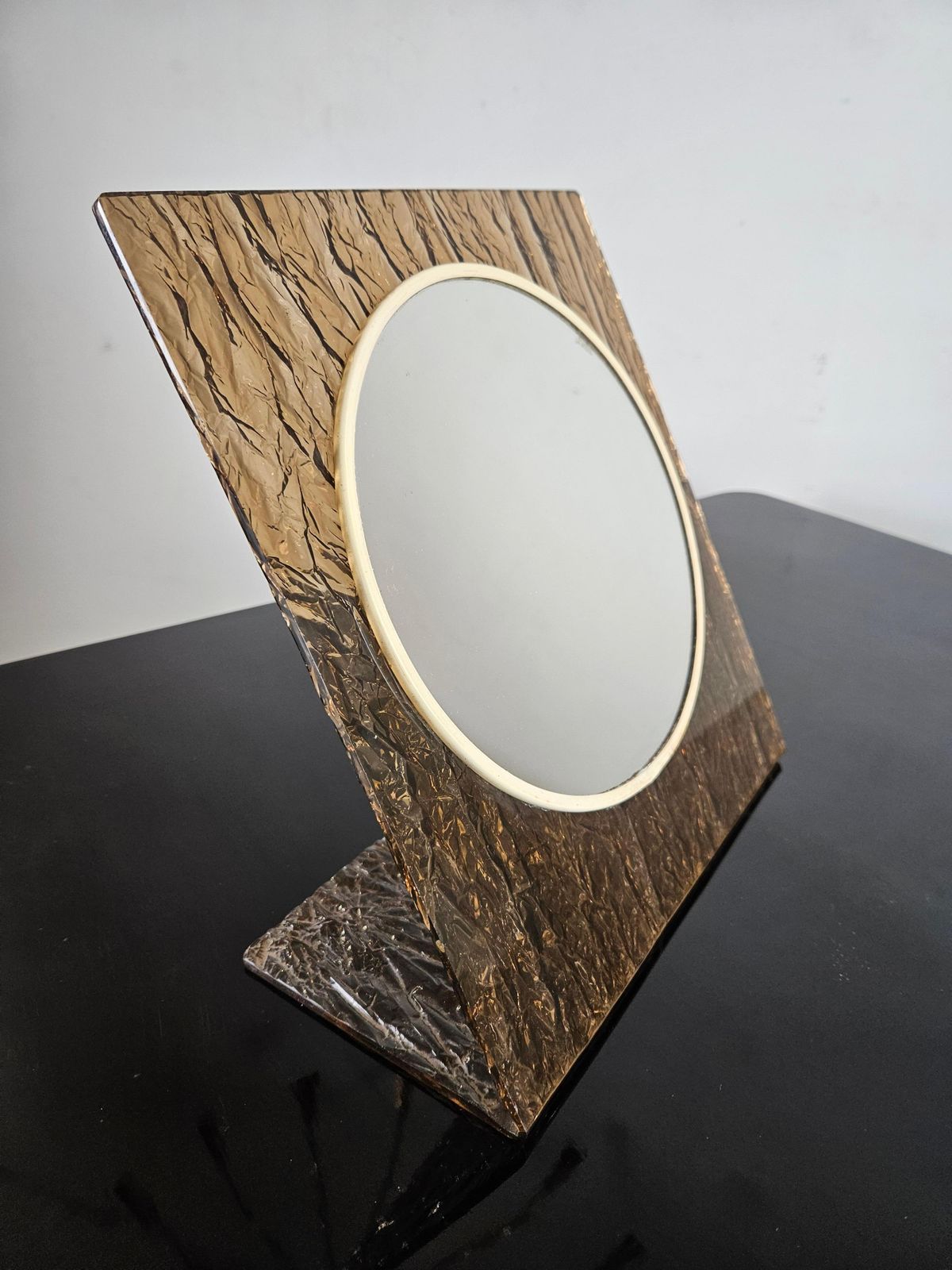 Italian Mid Century Modern Table Mirror In Textured Plexiglass, 1960s photo for sale