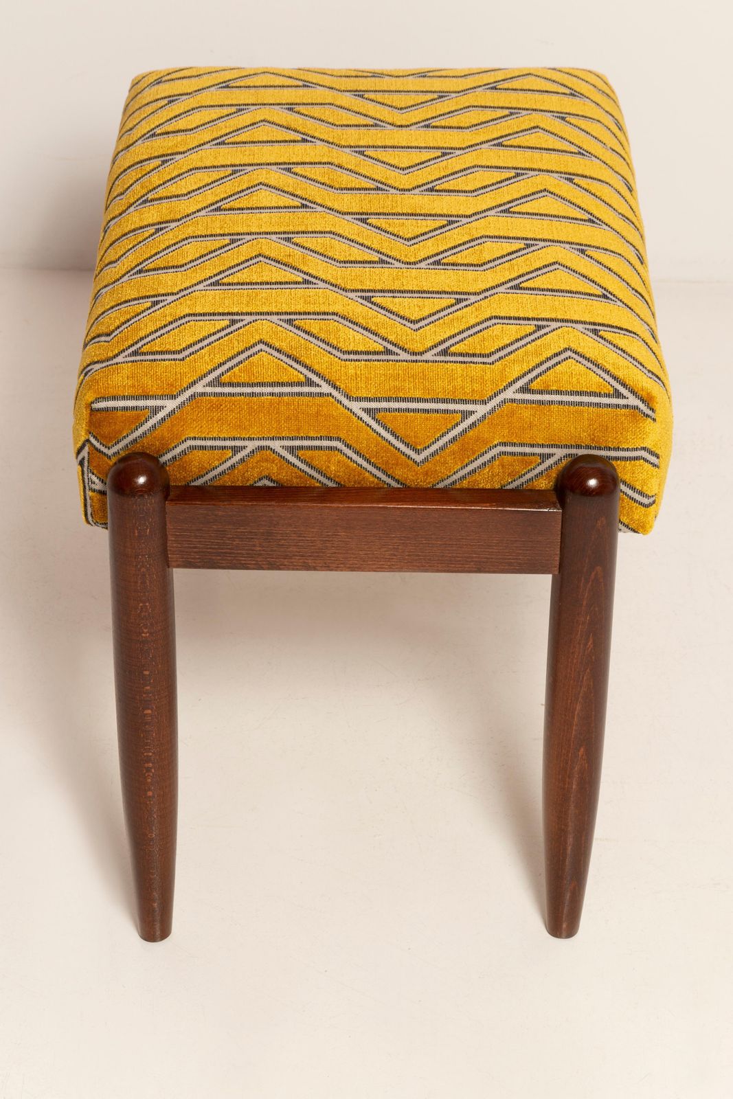 Mid Century Gfm Stool In Yellow Jacquard By Casamance, E. Homa, Europe, 1960s photo Furniture