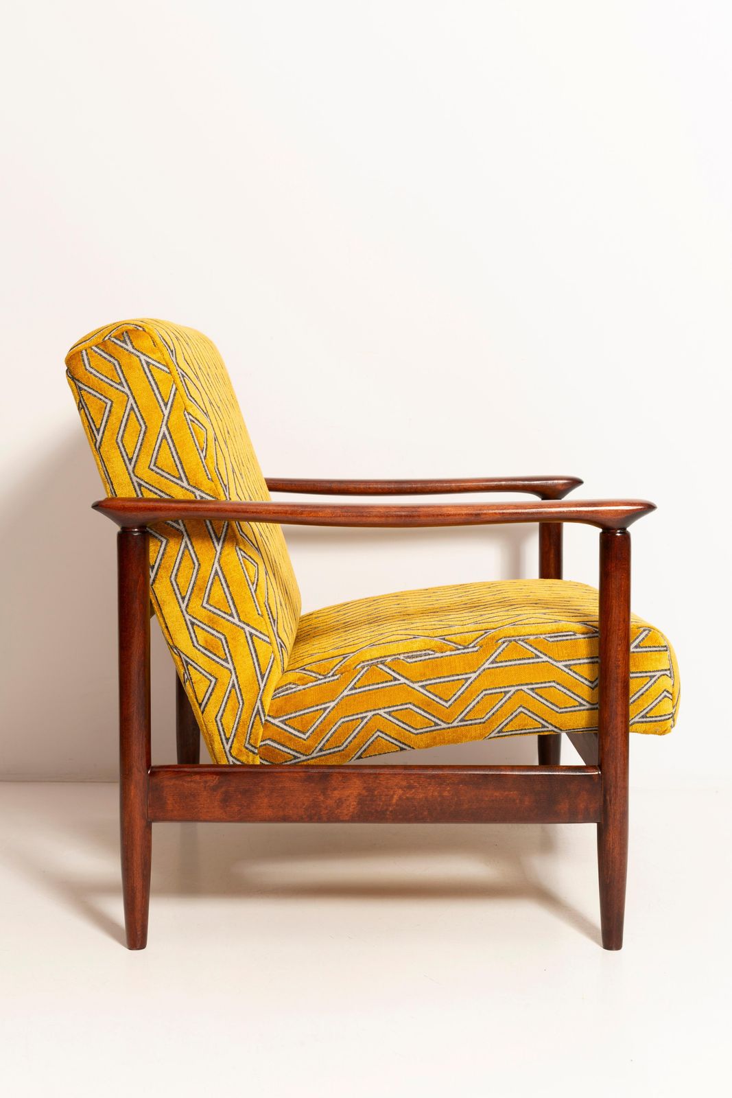 Pair Of Mid Century Yellow Jacquard Velvet Armchairs With Stool, 1960s photo 5039.0