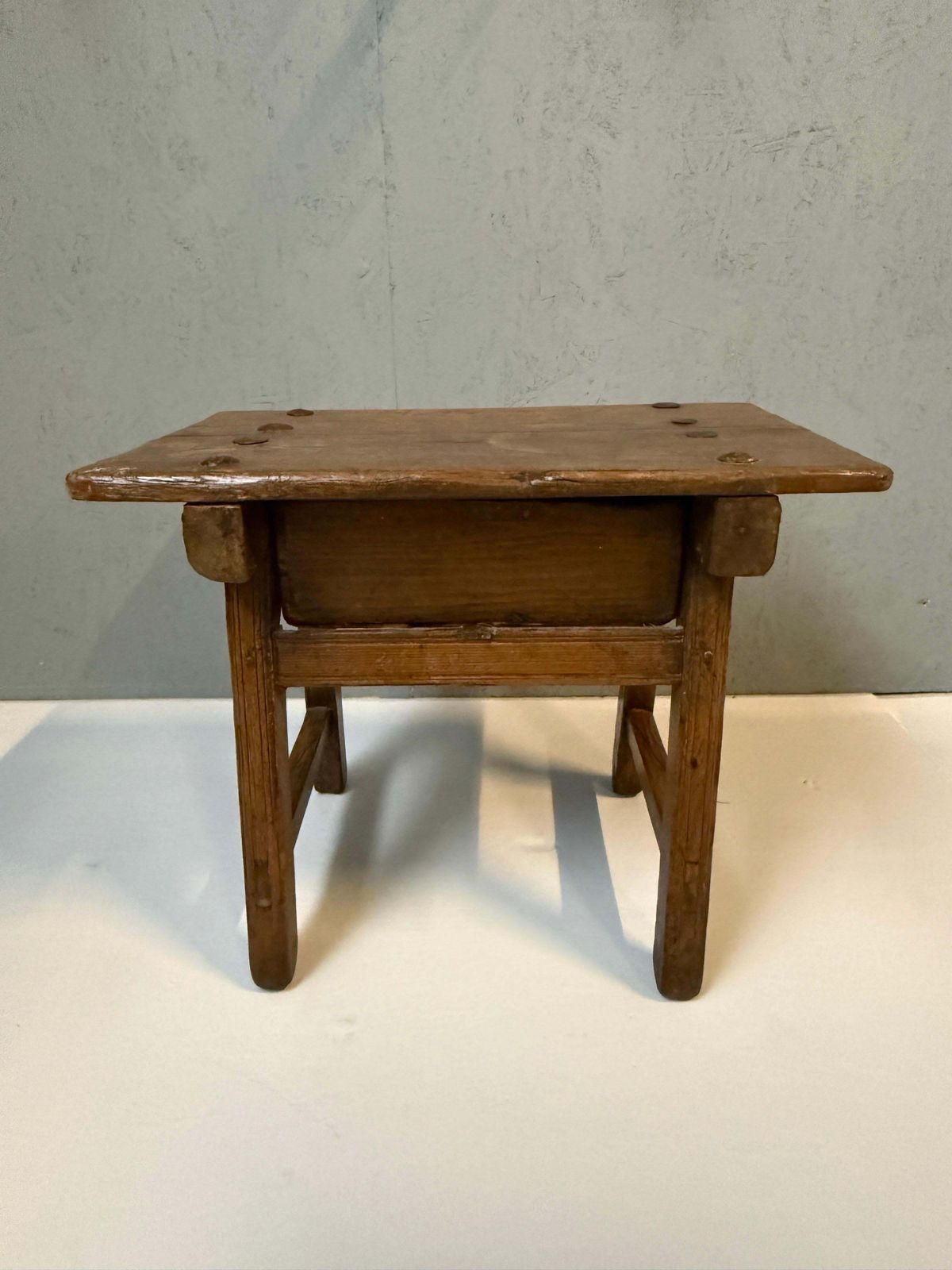 668.0 Early Spanish Pine Side Table With Drawer, Primitive Rustic Table, 19th Century photo