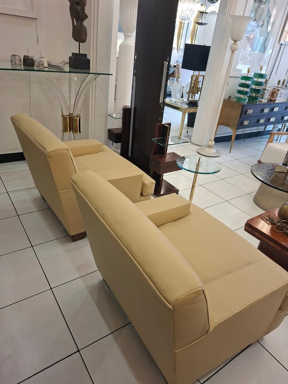 Pair Of Leather Armchairs After Jean Michel Frank, Circa 1935 photo vinterior