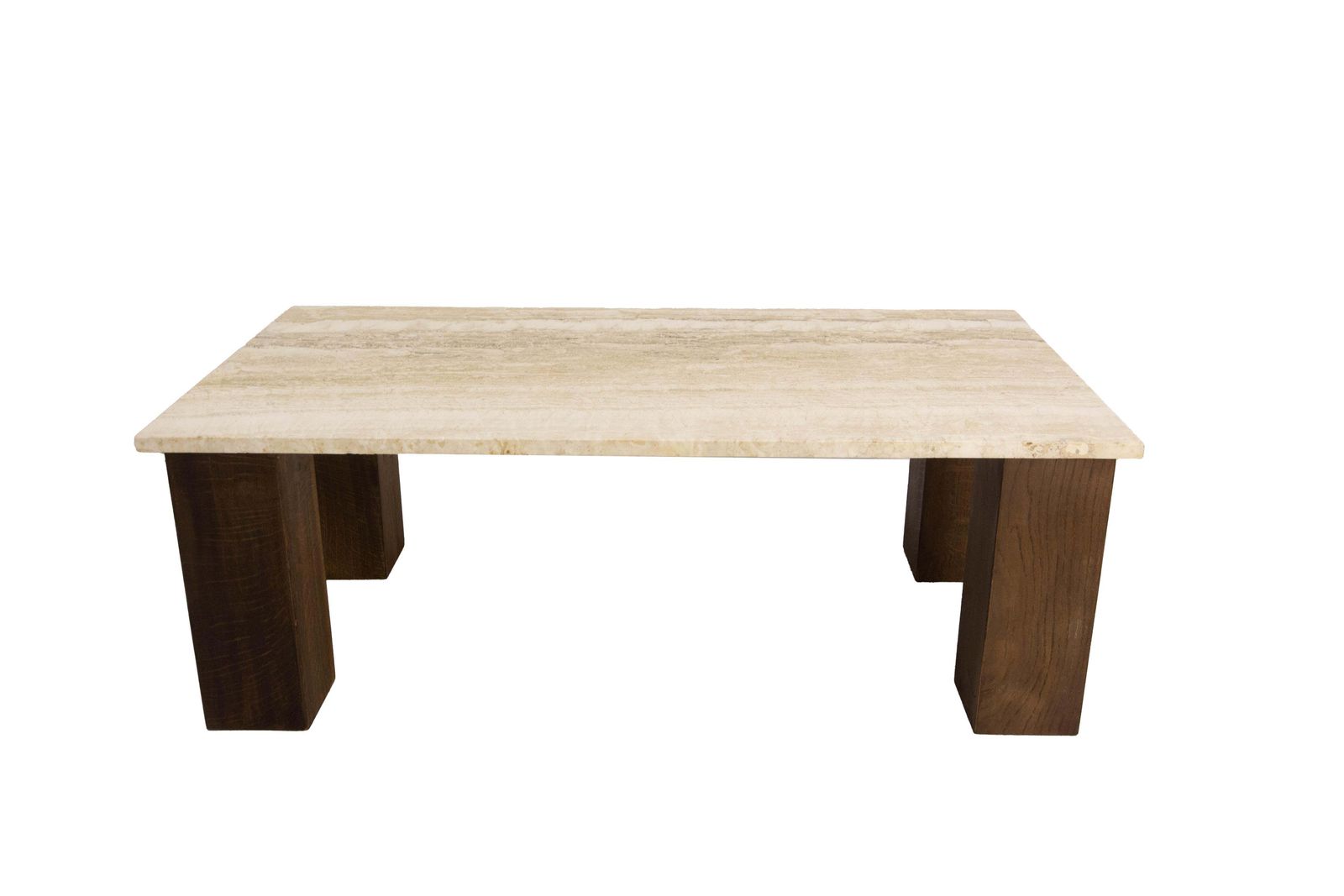 French Travertine & Oak Coffee Table Mid Century Modern, Circa 1960 photo Furniture