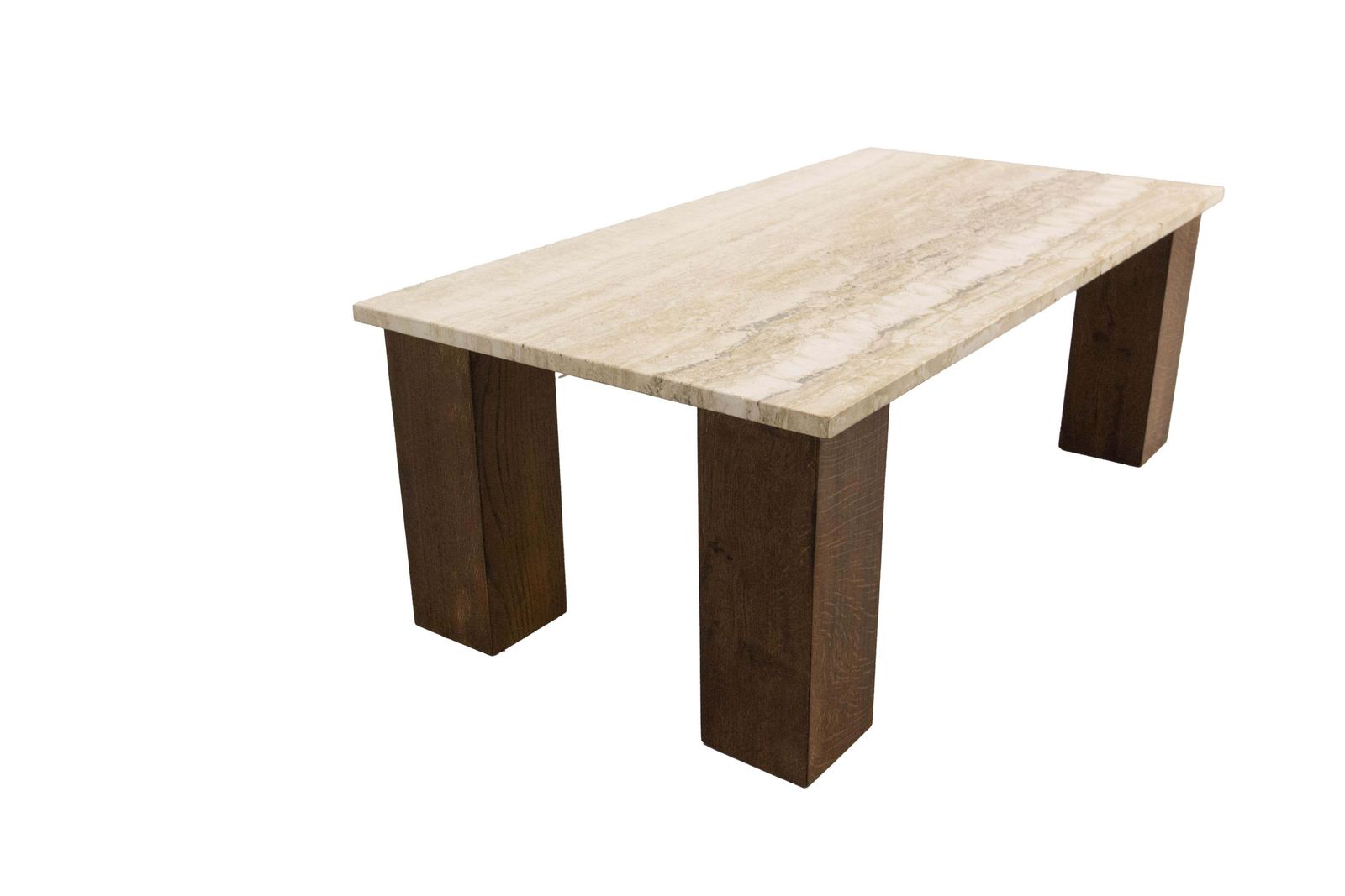 French Travertine & Oak Coffee Table Mid Century Modern, Circa 1960 photo vinterior