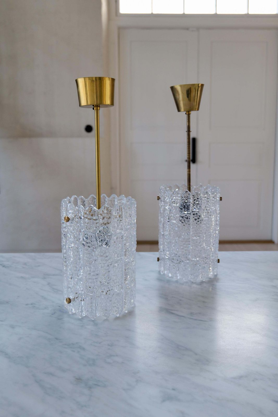 photo for sale Mid Century Modern Pair Of Cylinder Pendants By Carl Fagerlund, 1960s