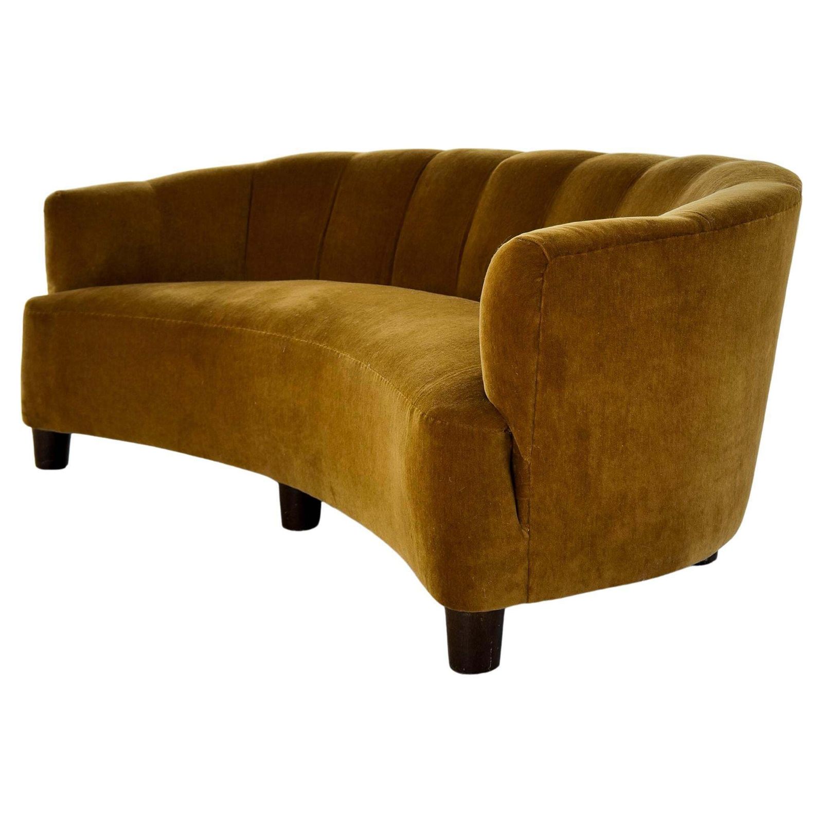 Swedish Art Deco Velvet Sofa Curved Design, 1940s