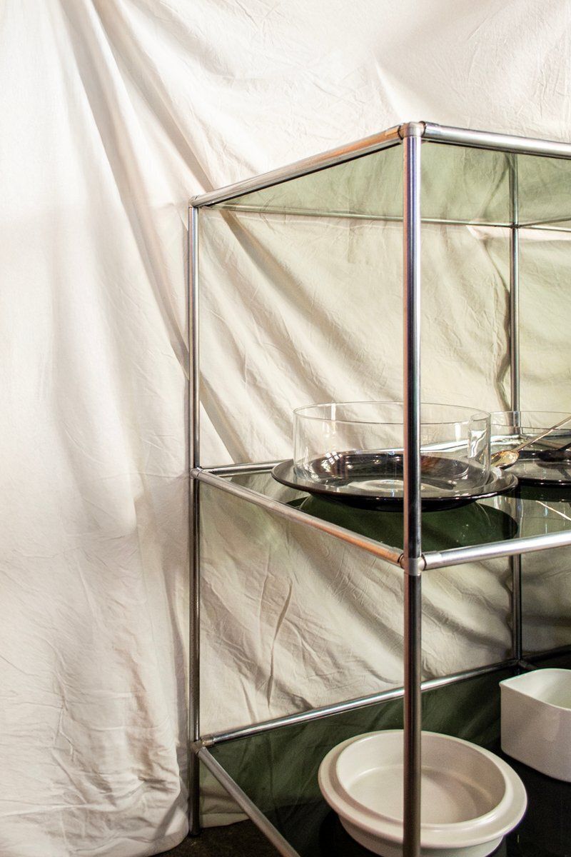 Vintage Vrijstaand Wandrekken Systeem In Staal En Glas Van Poul Cadovius Voor Royal System Denmark, Ca. Jaren 1960 photo furniture