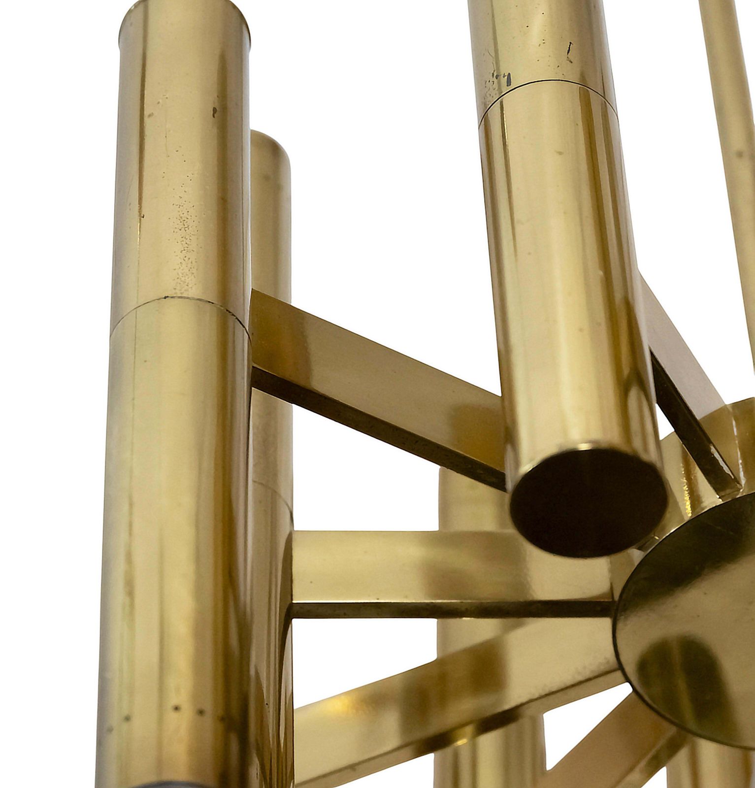 Mid Century Italian Brass Chandelier, Tube Form Design, 1970s Vintage photo for sale