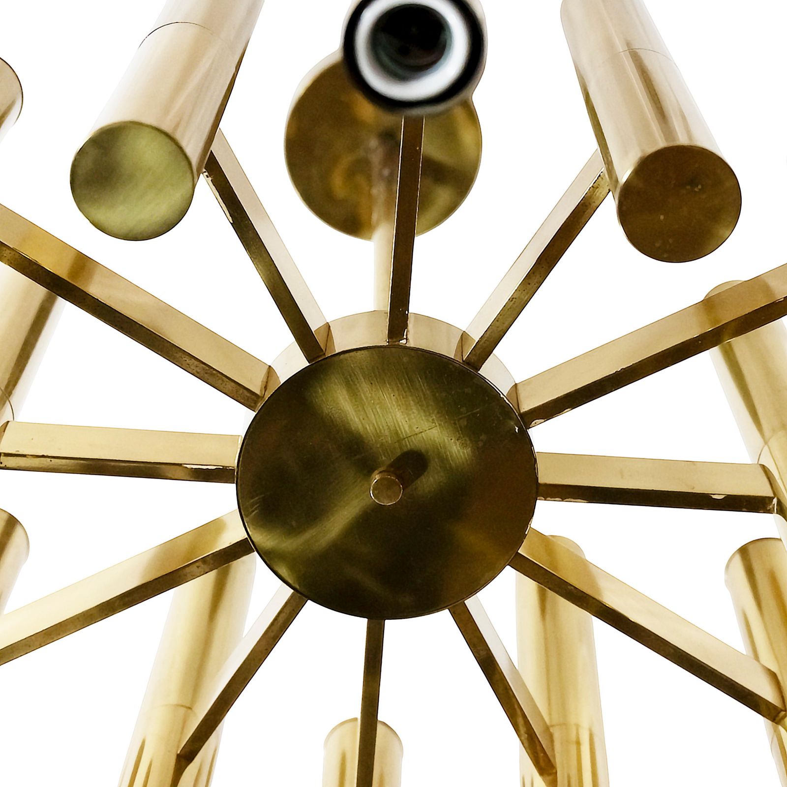 Mid Century Italian Brass Chandelier, Tube Form Design, 1970s Vintage photo vinterior