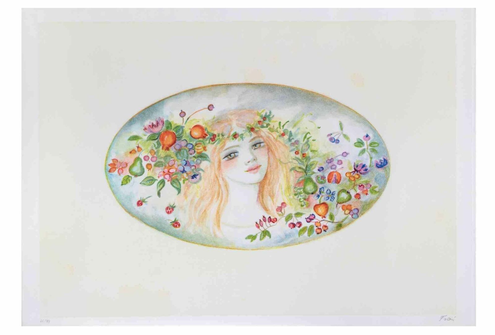 Felicita Fraiportrait With A Garland Of Flowers   Lithograph By Felicita Frai   1980s1980s