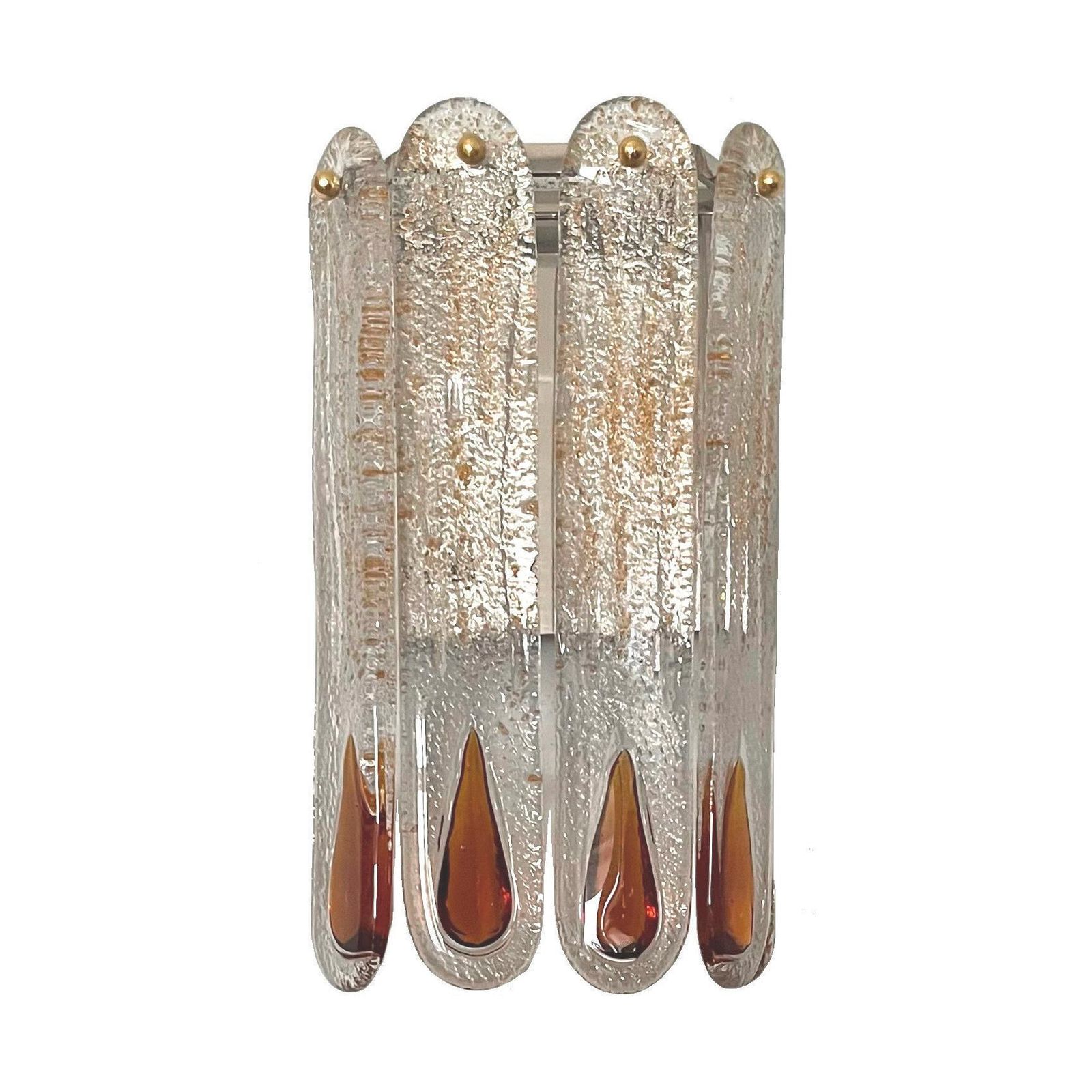 Lighting Italian Mid Century Set Of Four Amber Murano Wall Sconces By Mazzega, 1970s photo
