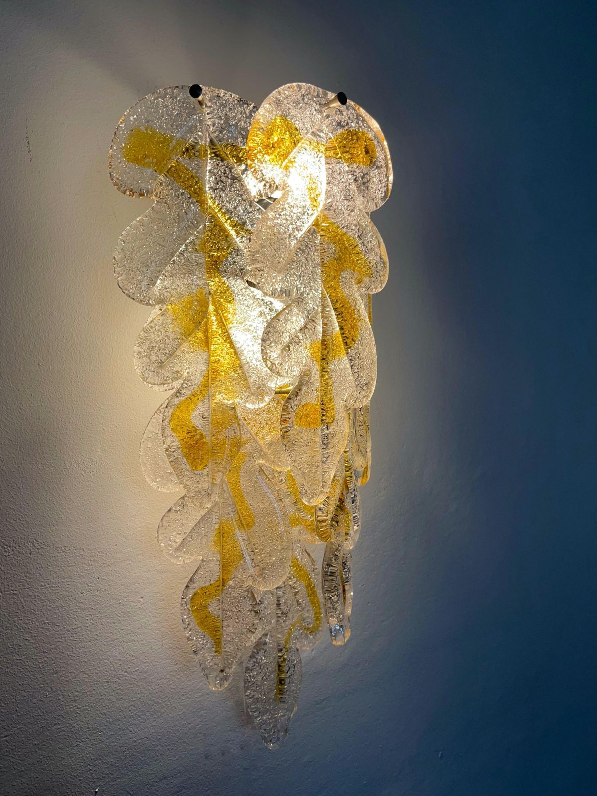 Italian Long Midcentury Set Of Three Of Murano Wall Sconce By Mazzega, 1970s photo vinterior
