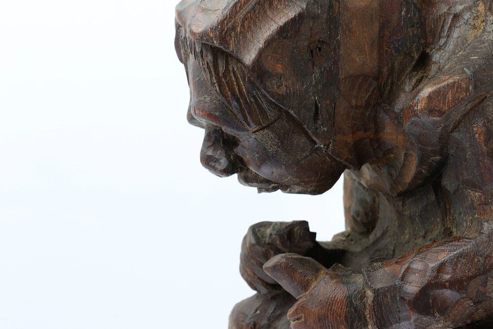 Hand Carved Oak Wall Figure Of A Woman, France, 1850s photo Art