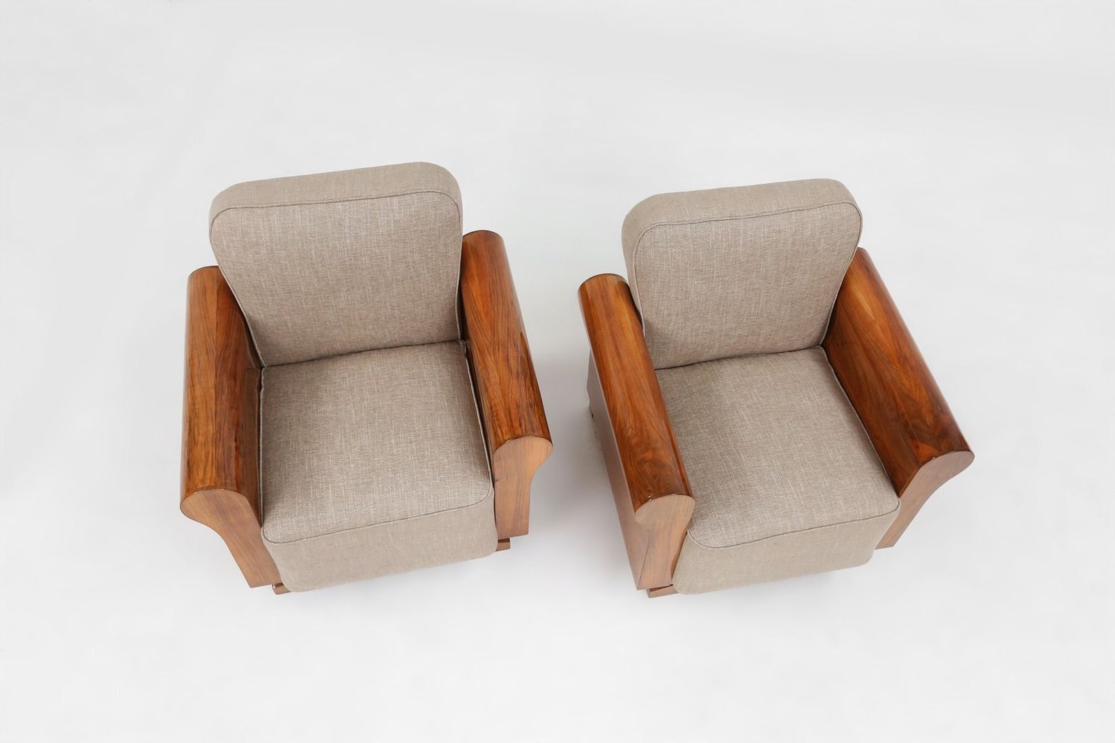 photo furniture Art Deco Armchairs In Walnut Veneer, France, 1930s, Set Of 2