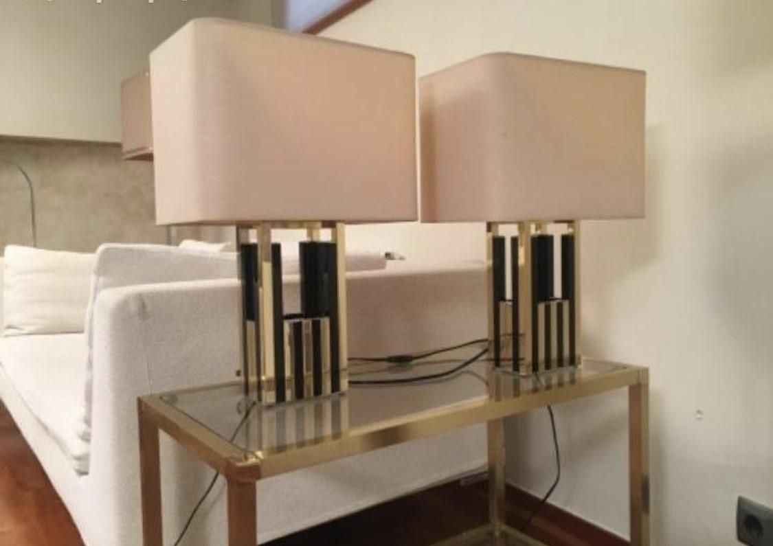 Midcentury Gold Brass Black Emanel Pair Of Table Lamps By Bd Lumica, 1970s photo vinterior